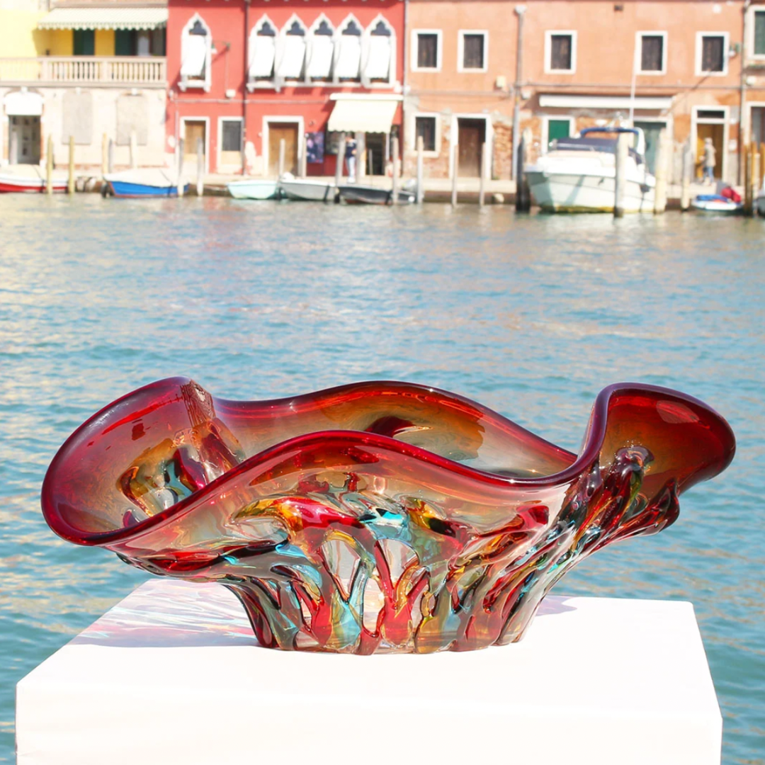 SOMBRERO RED AND GREEN DETAILS - GLASS CENTREPIECE BOWL