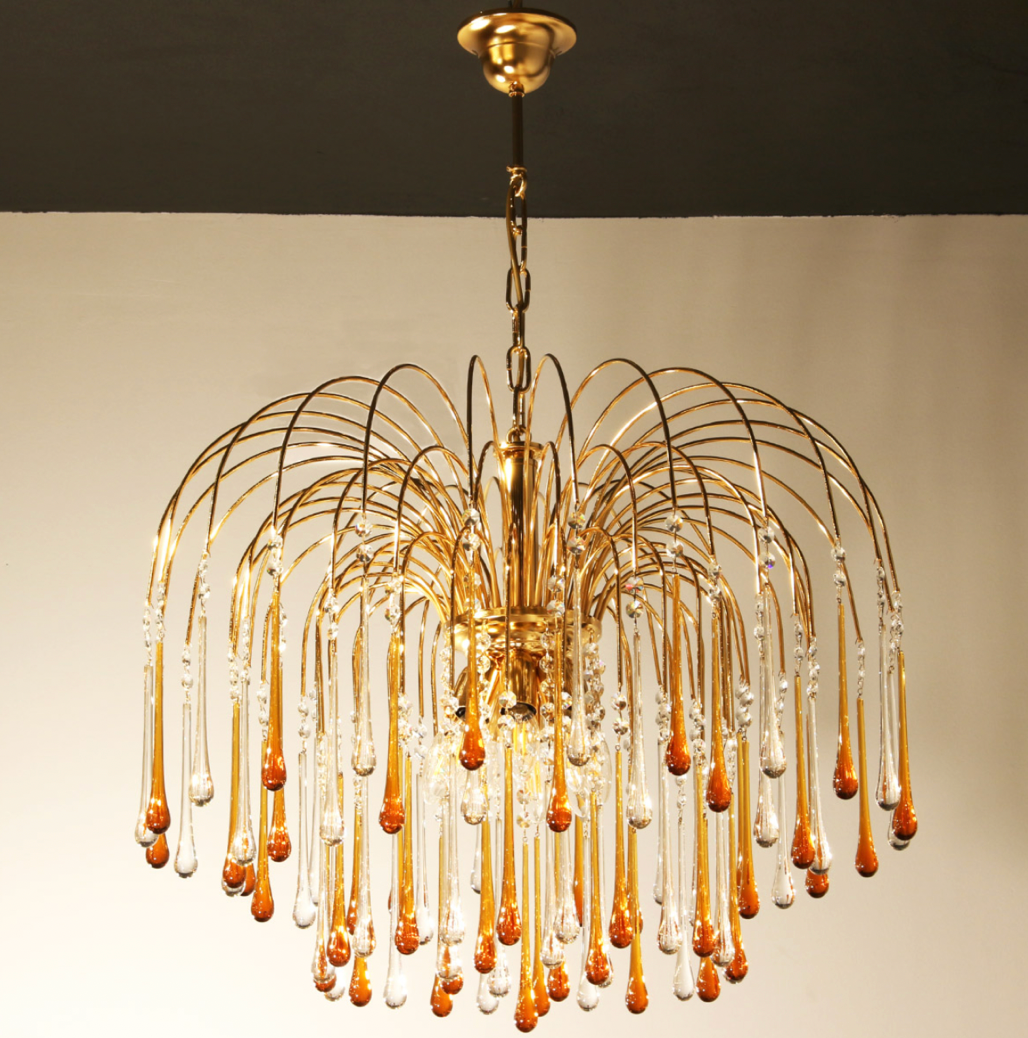 DROP CHANDELIER IN CLEAR GLASS AND AMBER