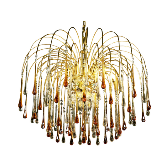 DROP CHANDELIER IN CLEAR GLASS AND AMBER